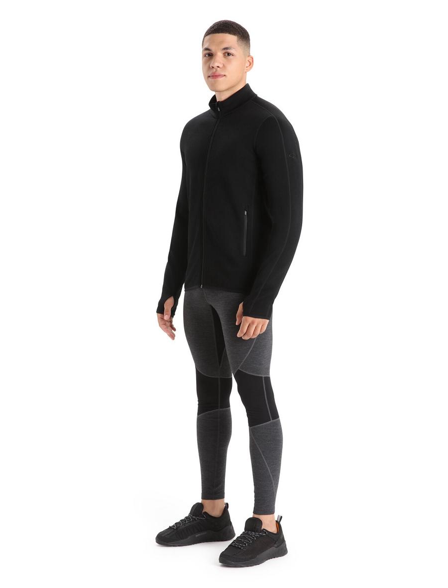 Sweat À Capuche Icebreaker RealFleece™ Merino Elemental Long Sleeve Zip Jacket Homme Noir | FR 1251DFMN